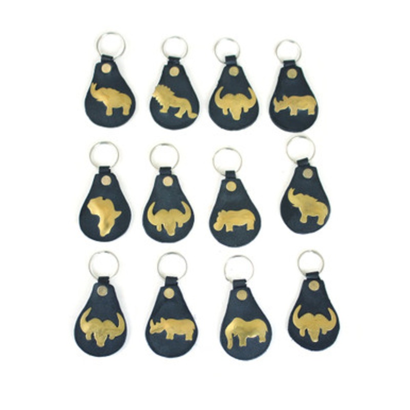 Set Of 12 Leather & Brass Key Chains