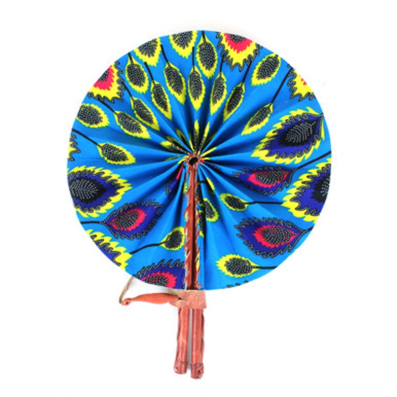 Turquoise Leaf Print Folding Fan