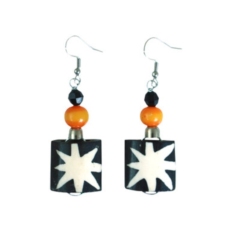 Kenyan Bone & Amber Bead Earrings