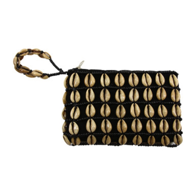 Antique Cowrie Shell Wristlet Pouch
