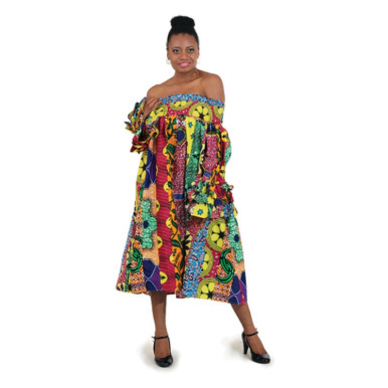 African Print Multi-Strip Smocking Dress