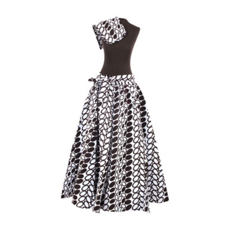 White/Black Circle Print Maxi Skirt