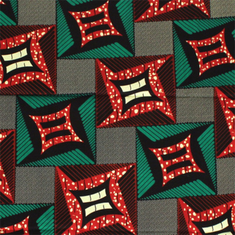 Green & Red African Print Fabric: 6 Yds