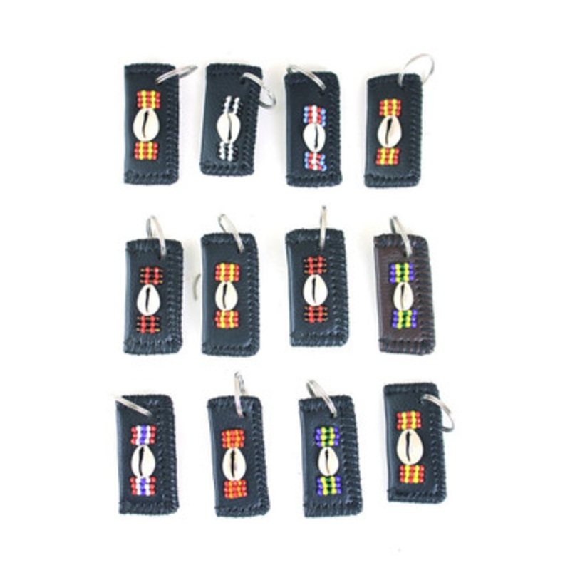 Set Of 12 Leather & Cowrie Key Chains - B