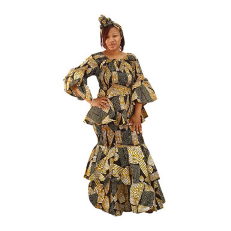 African Luxury 2-Piece Skirt Set - Black/Gold Geo Print - ONE SIZE