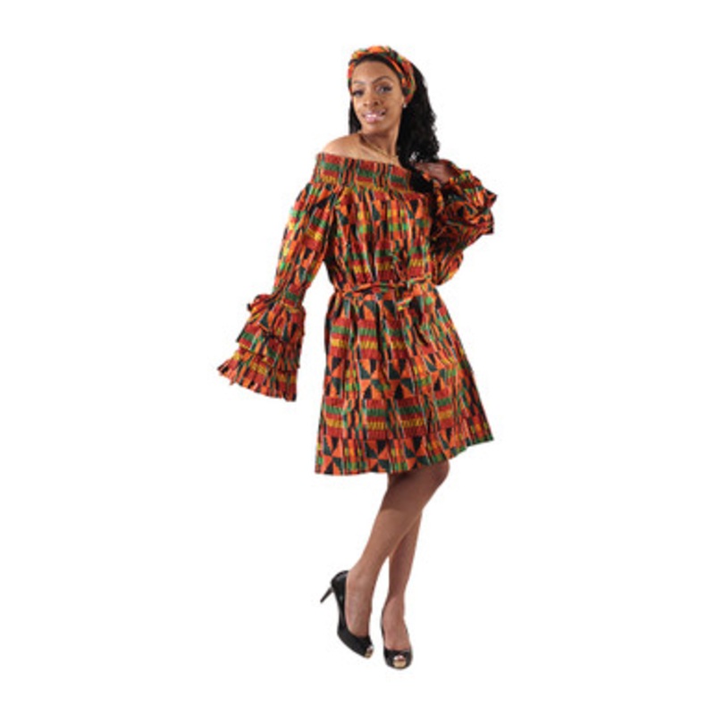 Kente #2 Off-Shoulder Dress - One Size
