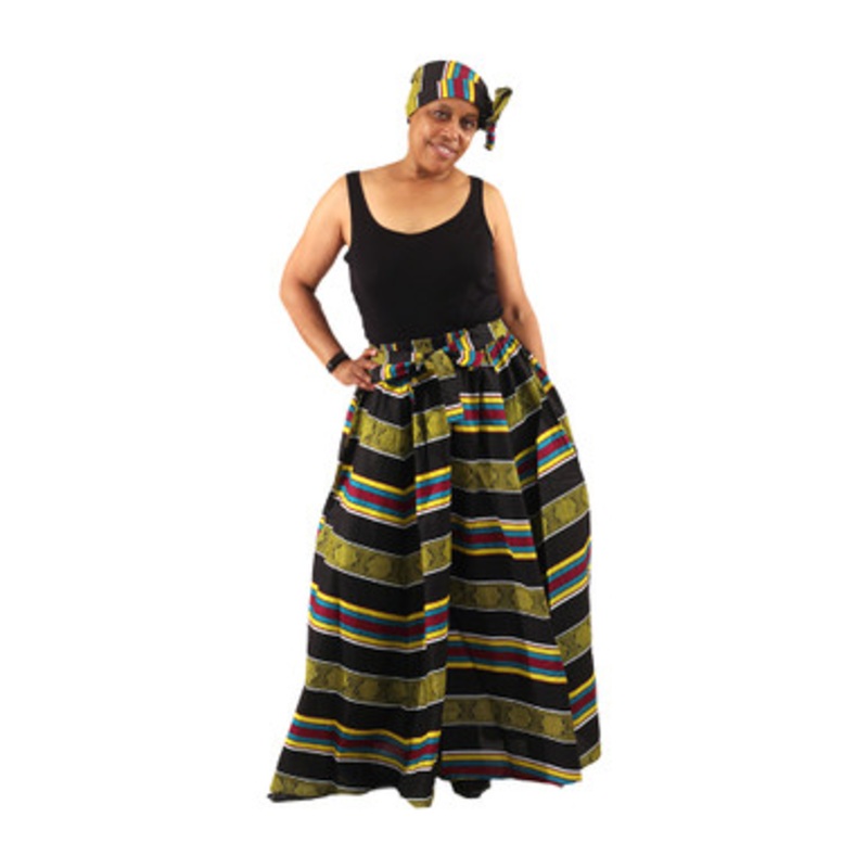 Kente Print #4 Long Skirt: Yellow