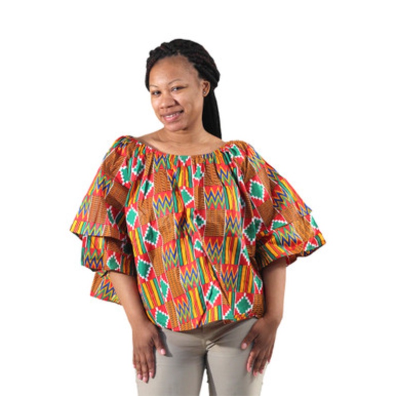 Bold Kente Off-Shoulder Blouse