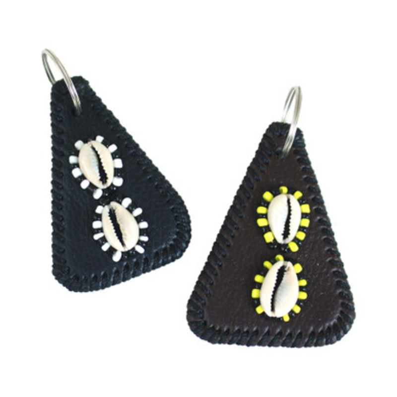 Leather Double Cowrie Shell Key Chain