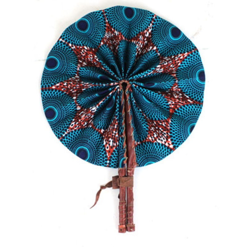Turquoise Circle Print Folding Fan