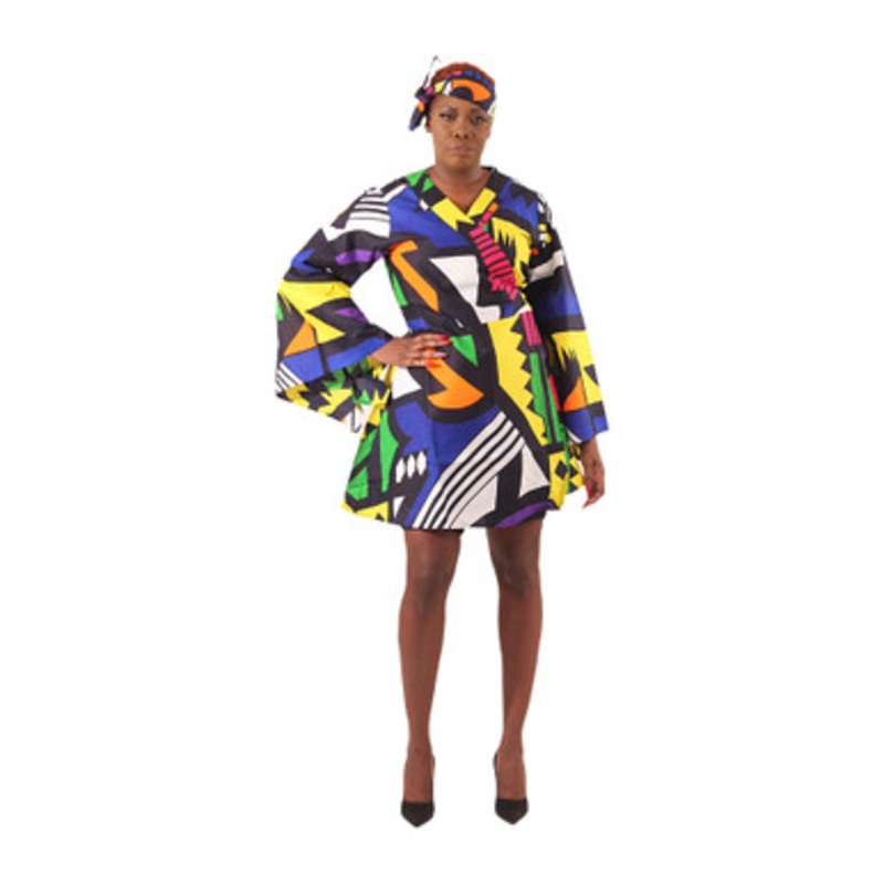 Afrocentric Print Short Wrap Dress
