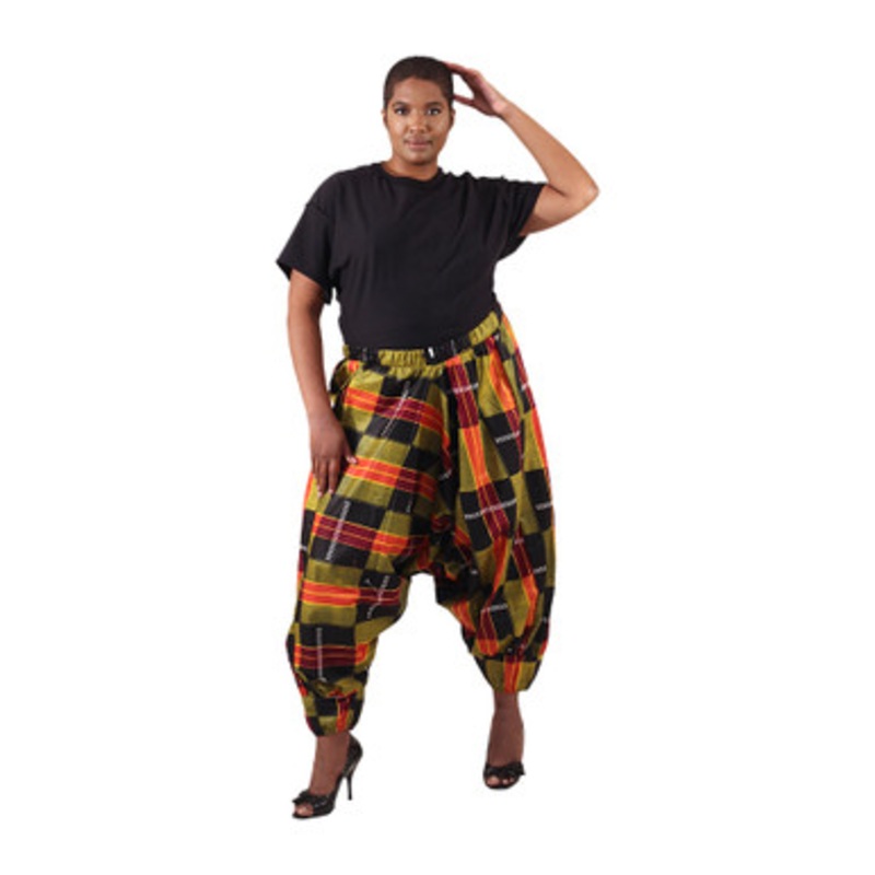 Drawstring African Print Drop-crotch Pants