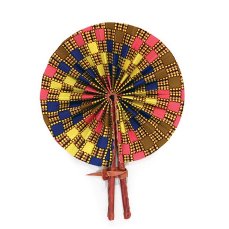 Pink/Blue/Yel African Print Folding Fan