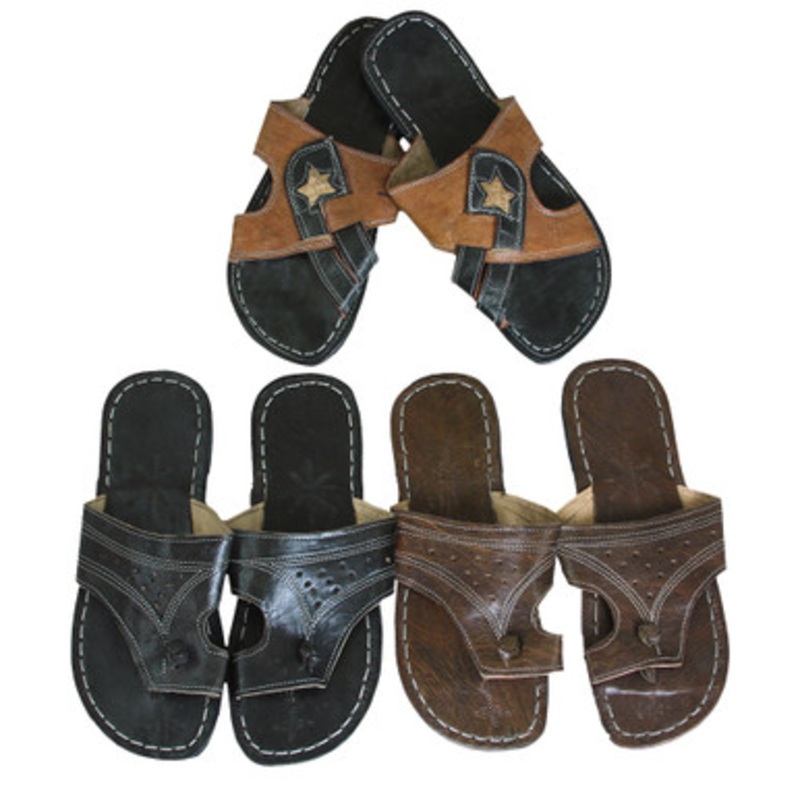 Set Of 3 Pairs of Handmade Leather Men's Sandals from Mali