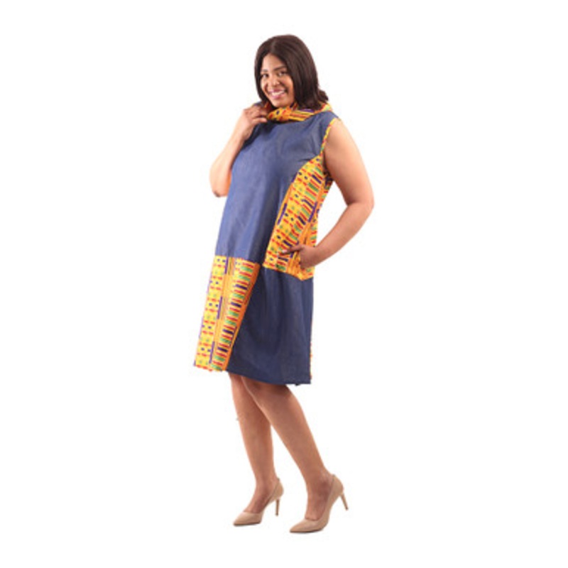 Kente/Denim Mod Dress: