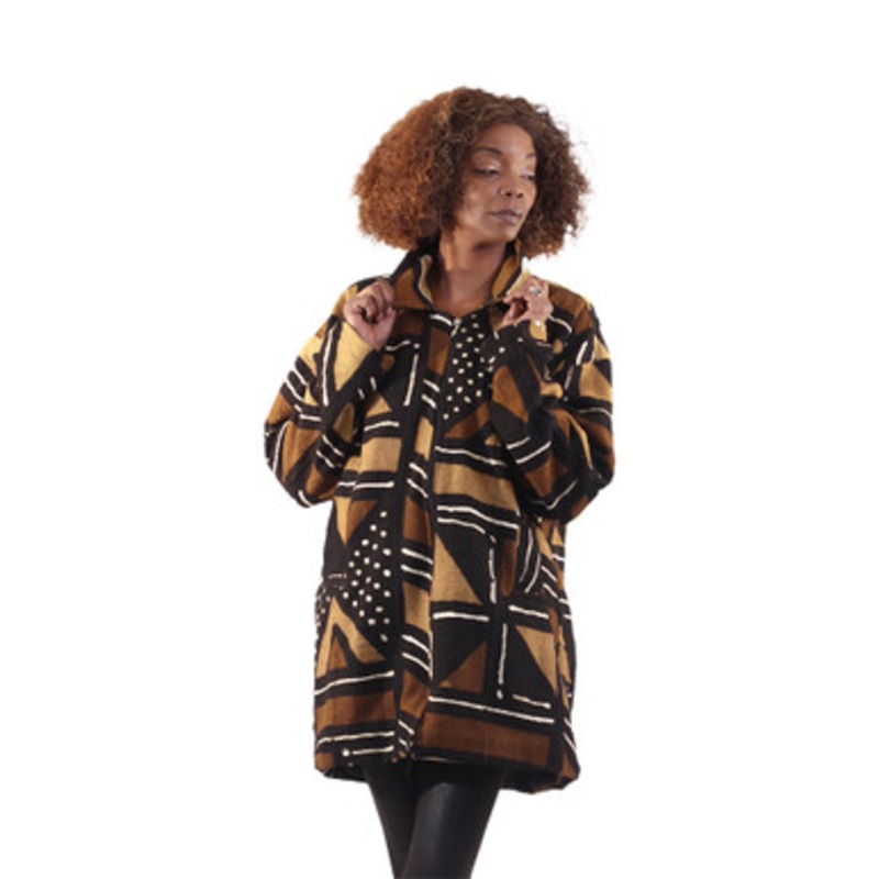 Mid-Length Mud Cloth Fashion Coat