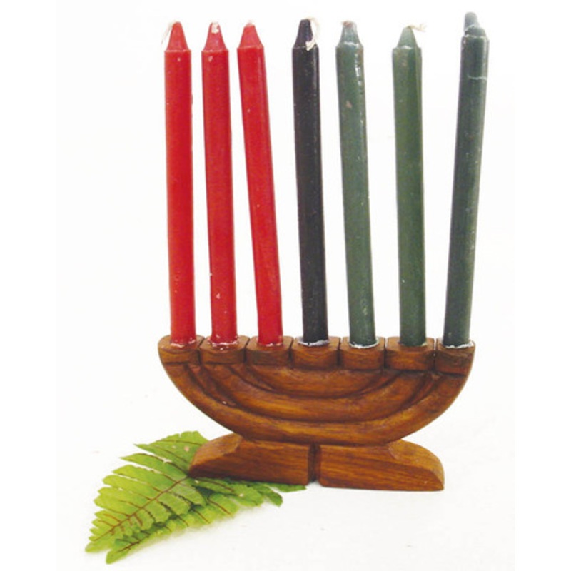 Small Hand Carved Wood Kinara w/Candles
