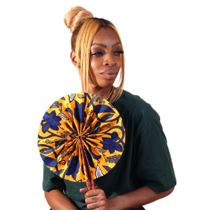 African Botanical Leather Folding Fan