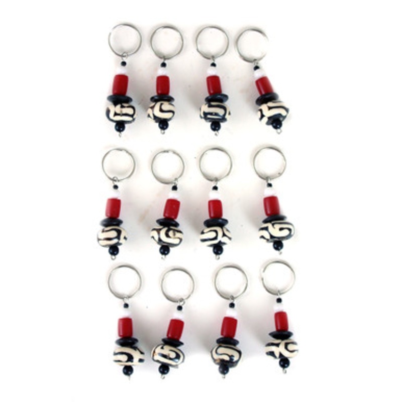 Set Of 12 Beaded Amber & Bone Key Chains