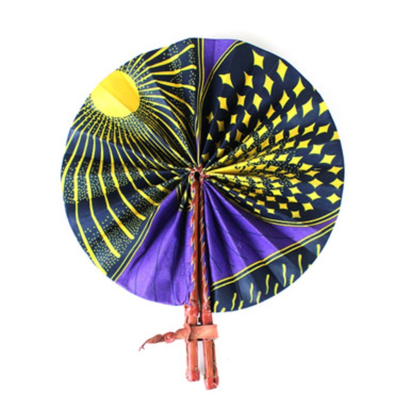 Black/Purple African Print Folding Fan