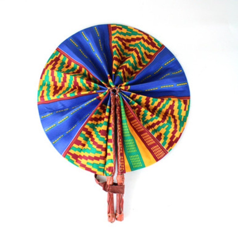 Blue/Orange Kente Folding Fan - B