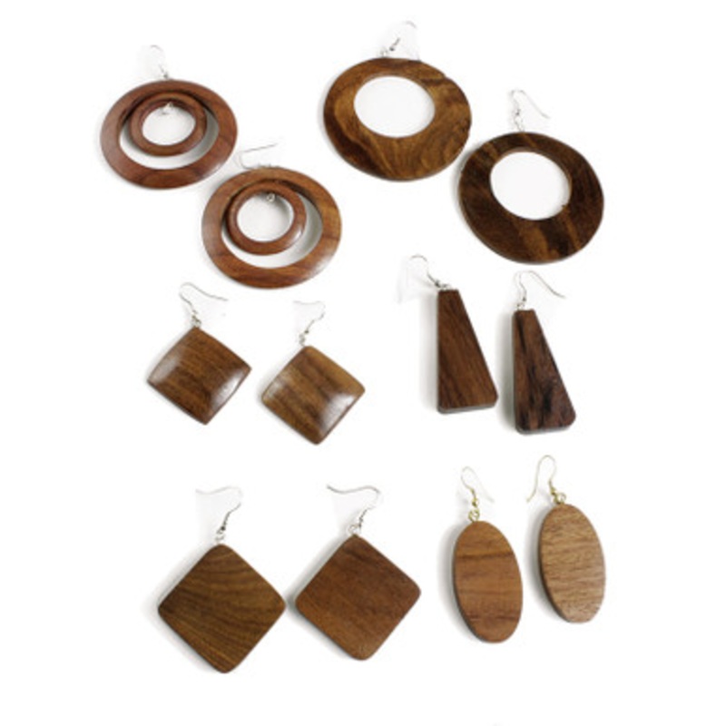 Set Of 6 Wooden Earrings