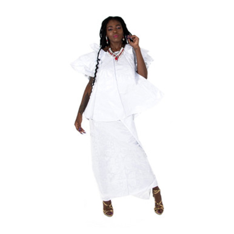 White Brocade Pleated Skirt Set