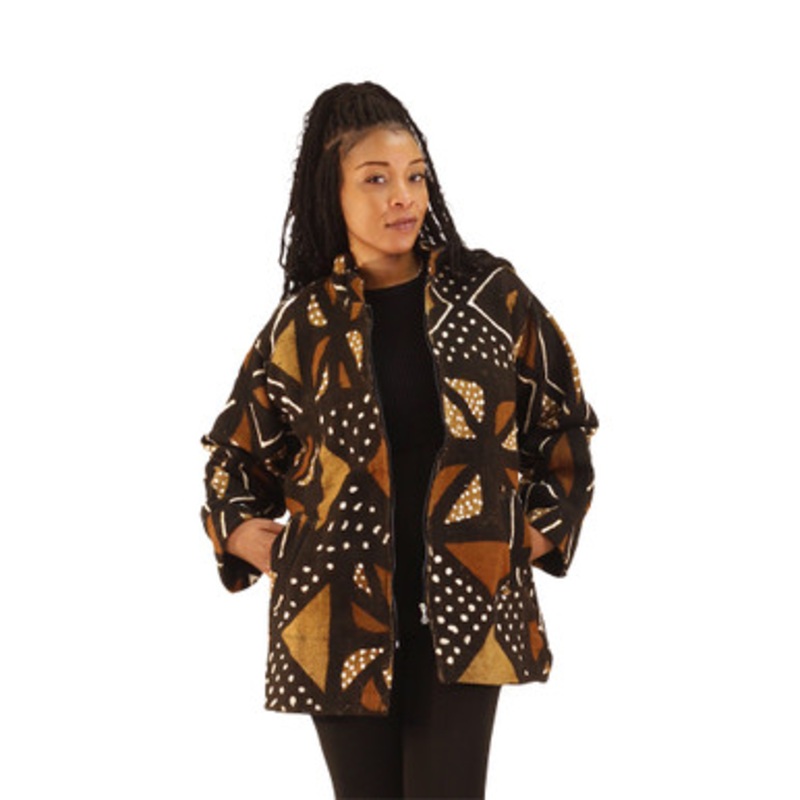 Mid-Length Mud Cloth Fashion Coat - Alt Collar