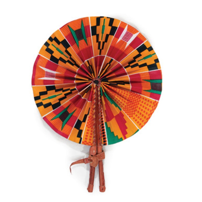 Pink Kente Leather Folding Fan