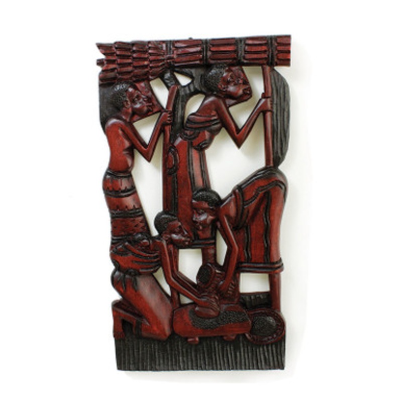 African Village Wood Plaque: Style-B