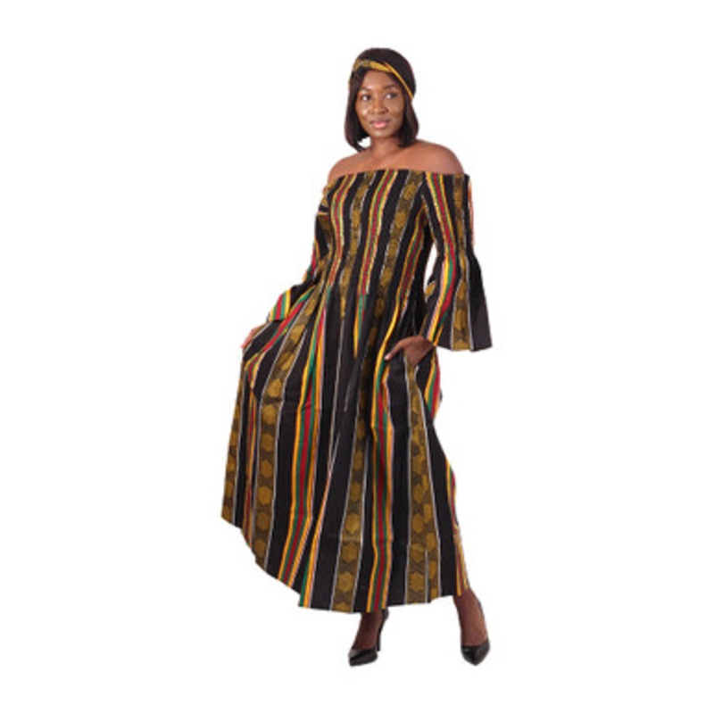 Kente Flare-Sleeve Stretch Top Dress