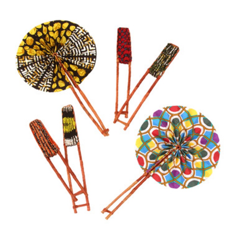 Long Handle African Folding Fans 13 - Assorted Prints