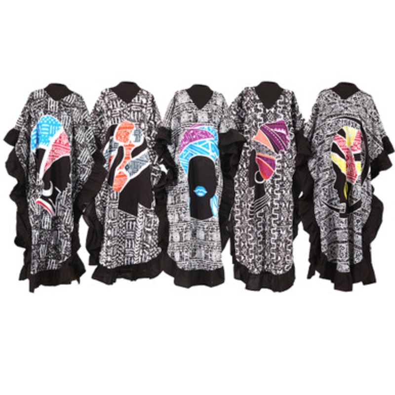 Set Of 5 Mud Print Frill Kaftans