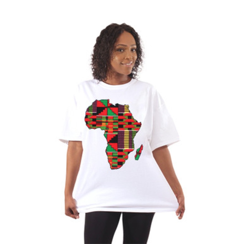 Kente Africa Map T-Shirt - White