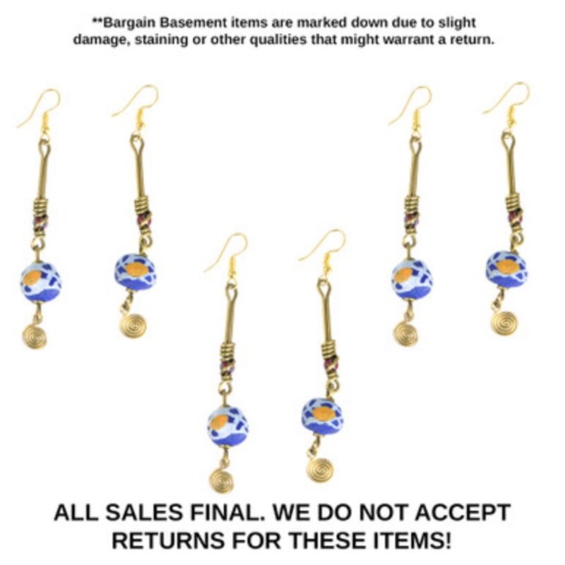 Set of 3 Damaged Blue Bead and Brass Earrings