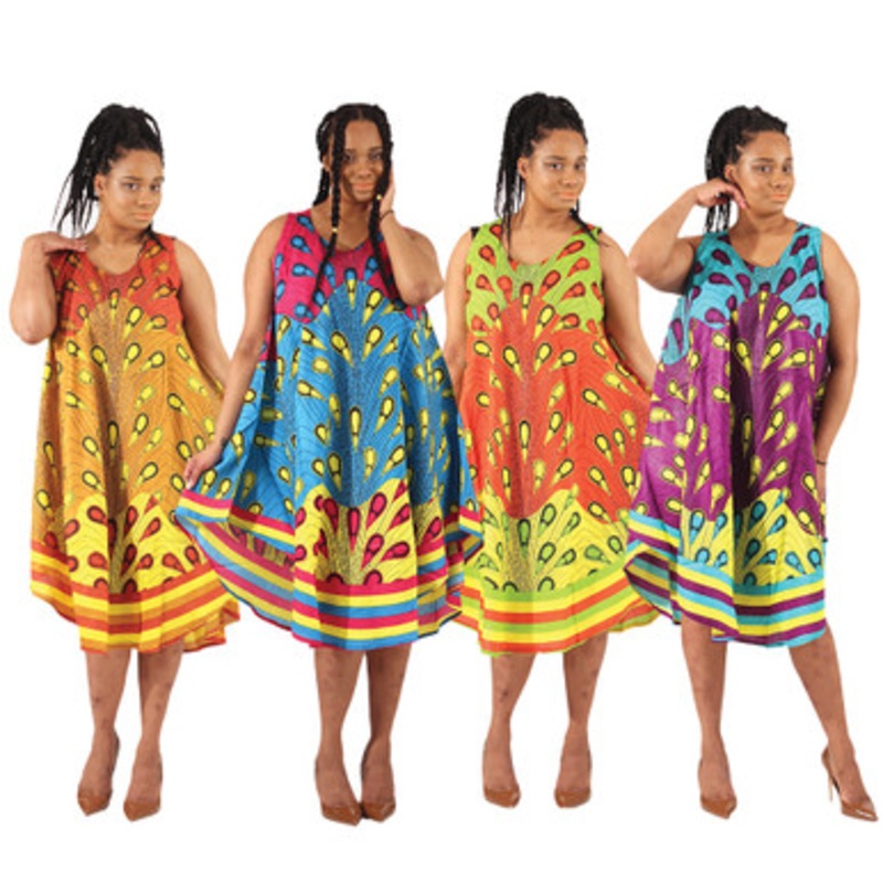 Set Of 4 Peacock Print Umbrella Dresses