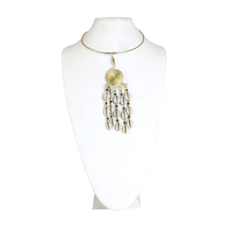 Brass Spiral and Hanging Cowrie Shell Choker