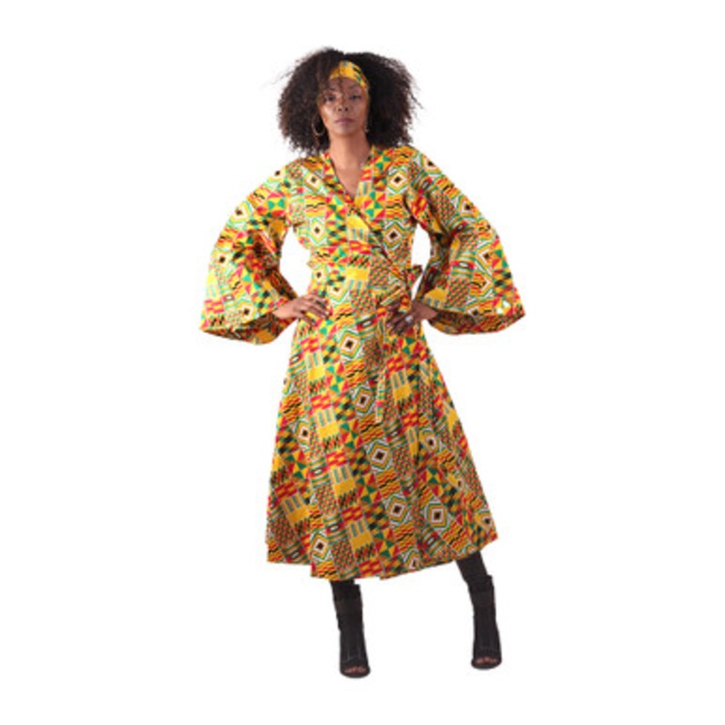 Gold/Red/Green Kente Print Wrap Dress