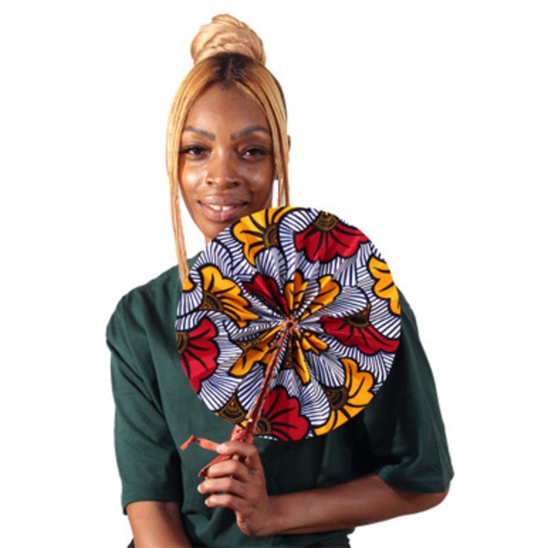 African Flower Print Folding Fan