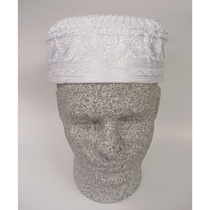 Embroidered Kufi Hat - White