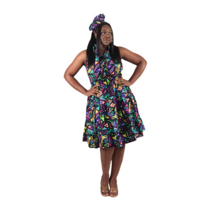 Sleeveless Ankara Print 3-Button Dress