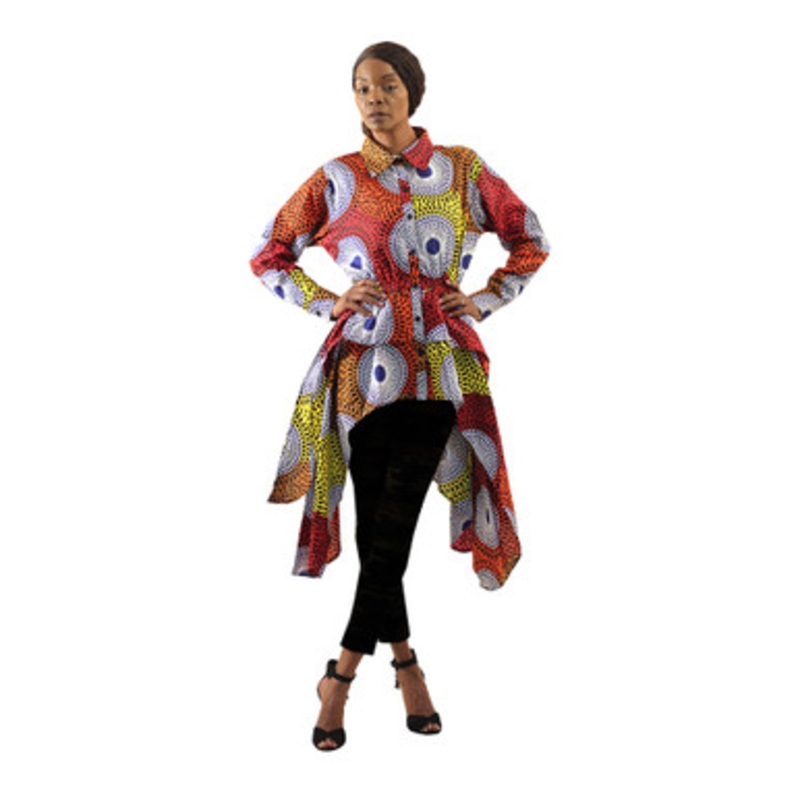 Hi-Lo Circle Print Button Shirt