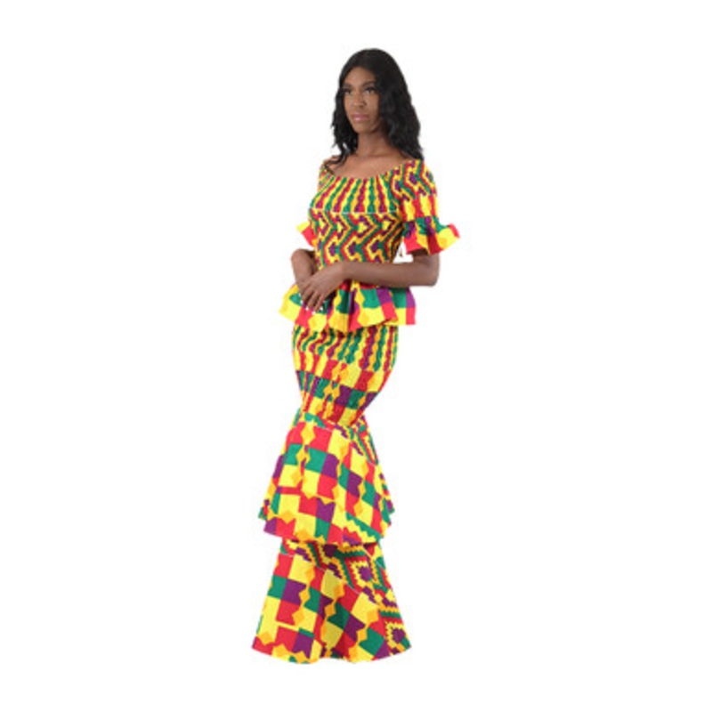 Kente 2-Piece Elastic Kenyan Skirt Set - A