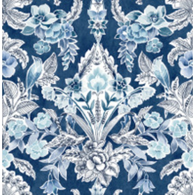 A-Street Prints Vera Blue Floral Damask Wallpaper