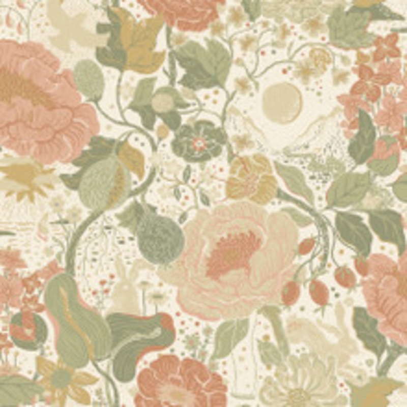 A-Street Prints Vxa Green Rabbits & Rosehips Wallpaper