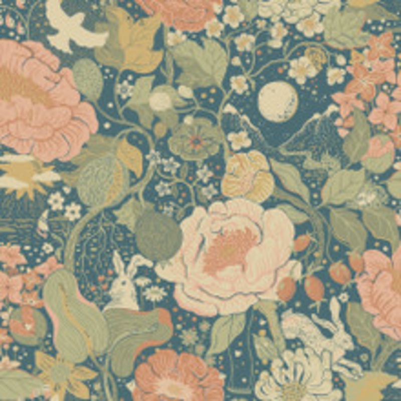 A-Street Prints Vxa Teal Rabbits & Rosehips Wallpaper