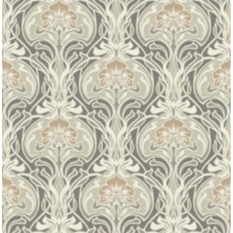 A-Street Prints Mucha Dark Grey Botanical Ogee Wallpaper