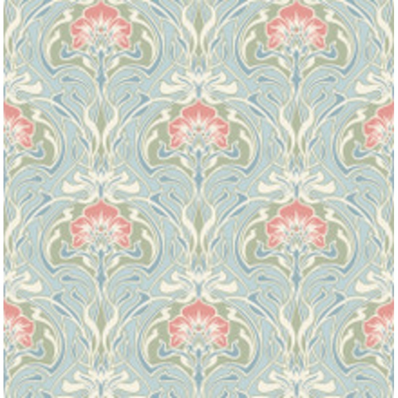 A-Street Prints Mucha Light Blue Botanical Ogee Wallpaper