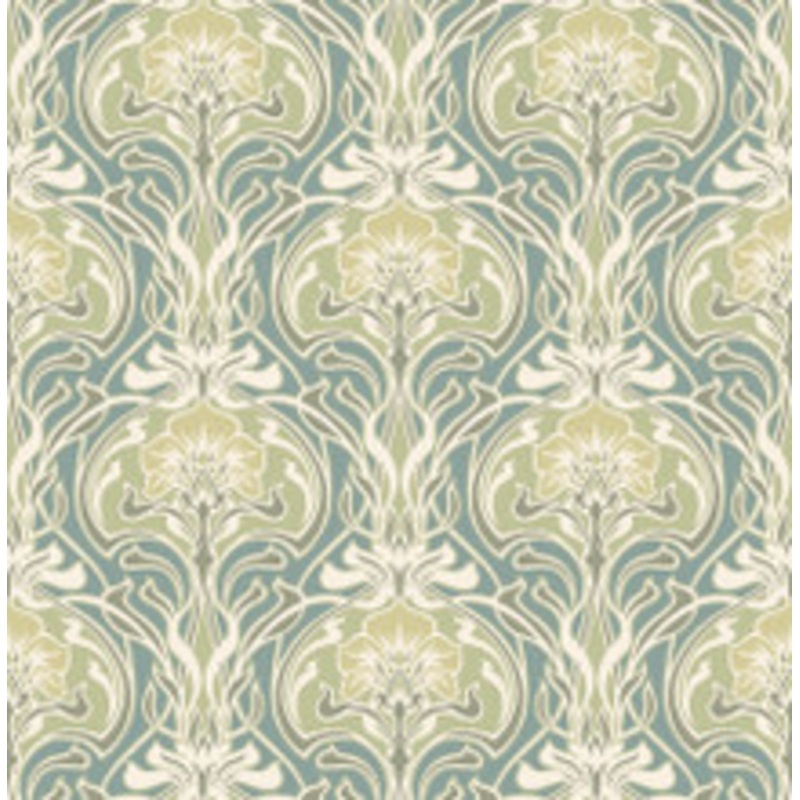 A-Street Prints Mucha Teal Botanical Ogee Wallpaper