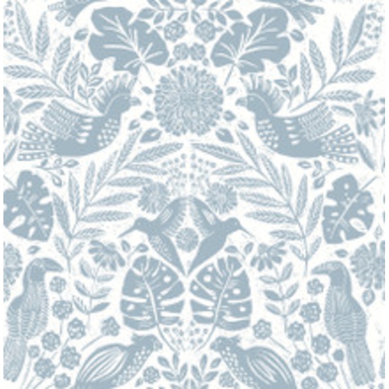 A-Street Prints Nestle Blue Bird Block Print Wallpaper